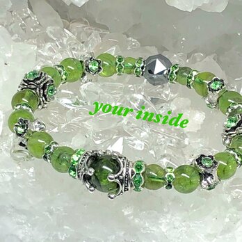 ペリドット ヨーロピアン 花形 天然石ブレスレット