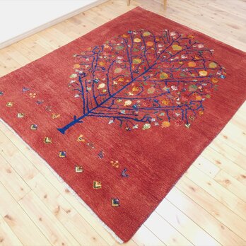 ペルシャ　ギャッベ　リビング　ラグ　197x152cm　ザクロの木　茜色　RJ11735