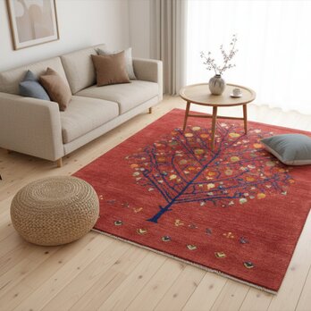 ペルシャ　ギャッベ　リビング　ラグ　197x152cm　ザクロの木　茜色　RJ11735