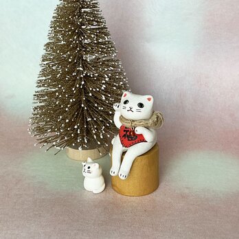 陶器【ちいさな招き猫セット】腹掛けしろねこさん