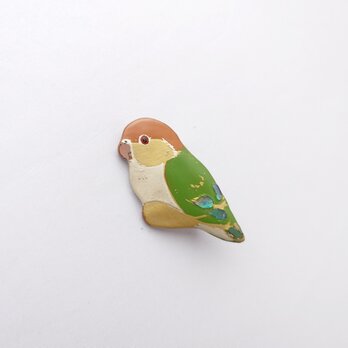 シロハラインコ(金)羽根螺鈿 漆ブローチ
