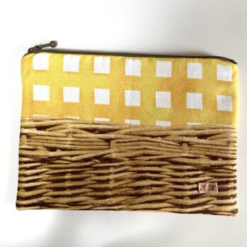 バスケット柄のポーチ(ペンケース)*イエロー