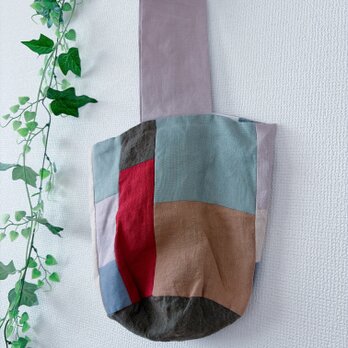 リネンパッチワーク丸底バッグ