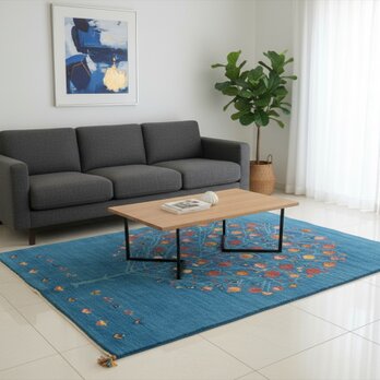 ペルシャ　ギャッベ　リビング　ラグ　200x150cm 　青色　ザクロの木　RJ9448