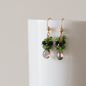 14kgf：クロムダイオプサイドとスモーキークォーツのピアス（イヤリング）№9201