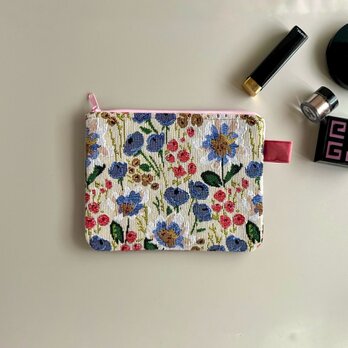 フラットポーチ／華やかゴブラン織/通帳やカード・母子手帳・お薬手帳もすっきり収納／かさばらない通帳ケース・プレゼントにもおすすめ