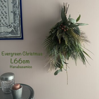 Special Winter * スリムなL75cm_ヒュッゲなグリーンスワッグ*Green&purple.Xmasのコピー