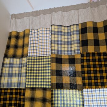 ♥️チェック柄♥️アメカジ❤秋冬♡マスタードイエロー♥️大きめパッチワーク♥️のれん★85✕150★