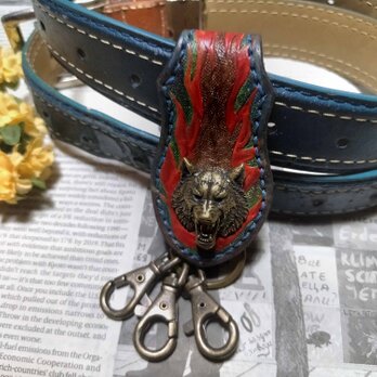 【手描き一点物】Wolf　キーループ　ベルトループ　キーホルダー　狼のコンチョ