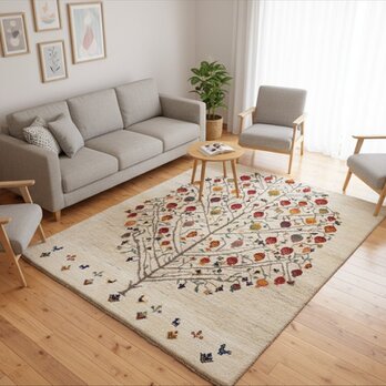 BlackFriday11/24迄iichi限定目玉】ペルシャ　ギャッベ ラグ　197x155cm　ザクロの木　RJ8267