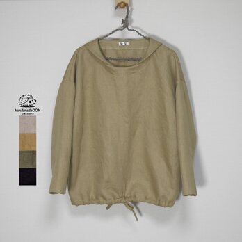 【厚手リネン】マリンシャツブラウス　長袖◆マスタード◆M・L・LL◆ウィンターリネン（15番手、リネン100％）