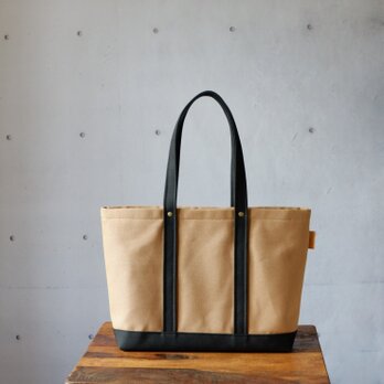 倉敷帆布のA4トート◇ミディアムベージュ✕ブラック