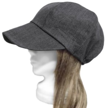 つば広キャスケット◆岡山デニム(ストレッチ)／ブラック　◇ゆったりサイズ・小顔効果・紫外線対策・長いシーズン着用◇