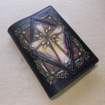 単行本サイズブックカバー  牛革　刻印＆拭き染め