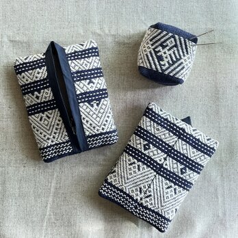 古作こぎん風ポーチ（三縞こぎんver.）