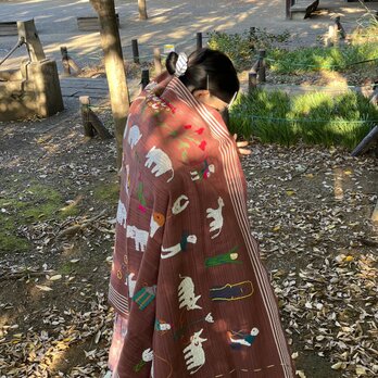 ミャンマー・チン族手刺繍布【ブラウン】Lot.2