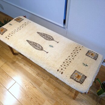 ペルシャ　ギャッベ ミニランナー　細長いラグ　120x46cm　アイボリー　パネル　糸杉　RJ15098