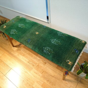 ペルシャ　ギャッベ ミニランナー　細長いラグ　117x45cm　緑色　糸杉　RJ16282