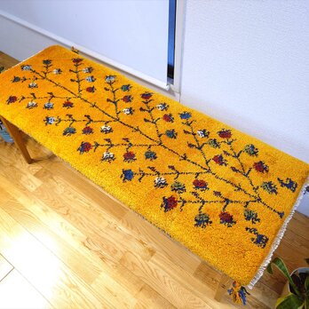 ペルシャ　ギャッベ ミニランナー　ラグ　116x43cm 黄金色　生命の木　RJ15474