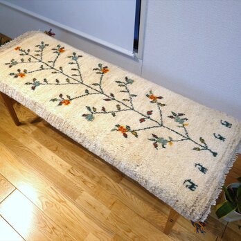 ペルシャ　ギャッベ ミニランナー　細長いラグ　120x45cm　アイボリー　グレー　生命の木　RJ15930