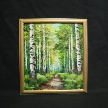 油絵 油彩 油彩画 絵画 絵【白樺林道】