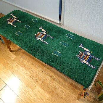 ペルシャ　ギャッベ ミニランナー　細長いラグ　115x43cm　濃い緑色　ラクダ　RJ15923