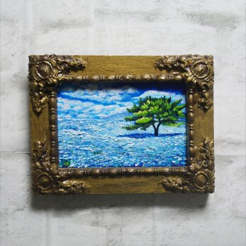 油絵  ミニ絵画【ネモフィラの丘】