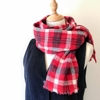 北欧手織り軽くて暖かいオリジナルチェックマフラー（レッド）