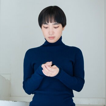 【藍染め】Organic Cotton無縫製　Cuff borderリブタートルセーター