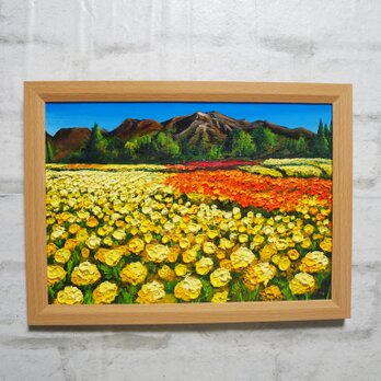 油絵 【くじゅうの峰、マリーゴールドの海】