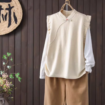 【受注】スタンドカラー ニットベスト ゆったりシルエット