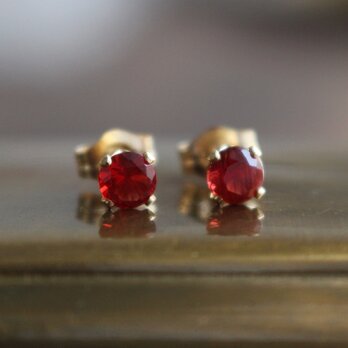 ✨レトロなレッドが個性的✨ アンデシン＜4mm＞のスタッドピアス（K14GF）
