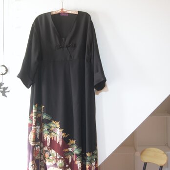 留袖ドレス　松と藤に絵皿文様＊キュプラペチコート付き　吉祥堂