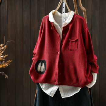 受作｜コットン.綿ニットカーディガン ゆったりサイズ カジュアル 通勤通学 秋冬