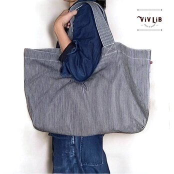 岡山デニム セルビッチ ヒッコリー トートバッグ 軽量 大きめ 折りたたみ可能 国産デニム エコバッグ風トート