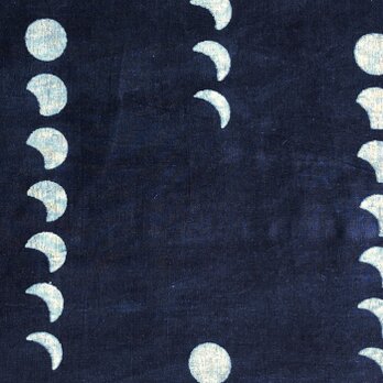 インド ブロックプリント生地 [50cm単位切売] インディゴ ブルー ムーン 月の満ち欠け 藍染 SA 満月IF0401