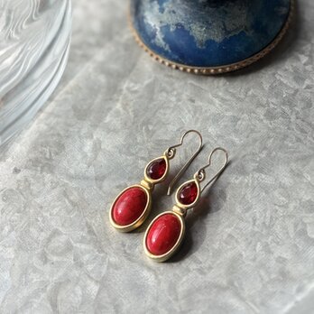 PM52-【 Monet 】モネ・ヴィンテージピアス Ruby Cut Glass Faux Red Jasper