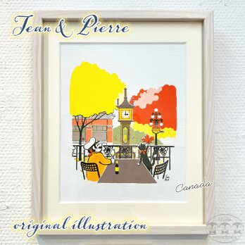 【原画】スチームクロックの前で楽しむ紅葉【ジャンとピエールの世界旅行】