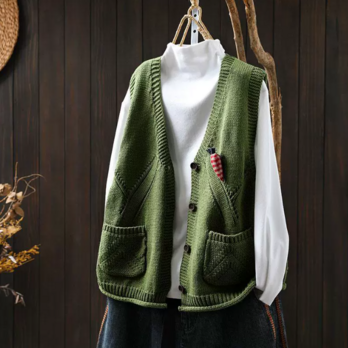 新作｜Vネック ニットベスト モチーフ ゆったり コットン素材 オーガニック