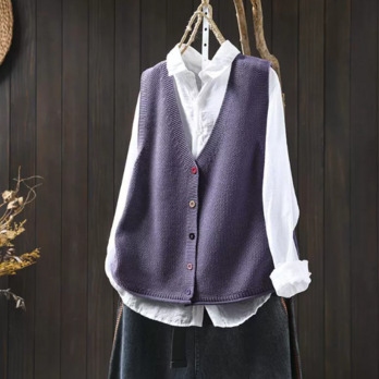 新作｜カラフルボタン付きVネックカーディガン レディース 綿糸ニット ゆったりレイヤードベスト