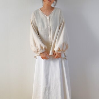 ほっこりシルエット ブルゾン風 ドロストブラウス ウールリネン/アイボリー