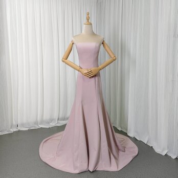 パーティードレス ピンク ベアトップ マーメイドライン ファスナー クレープ生地 エレガント 前撮り