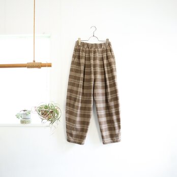 check canvas tuck pants (mocha check)