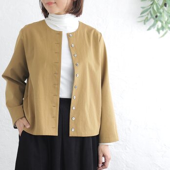 品よく羽織れる大人の一枚✦ 東炊きコットンツイル ノーカラージャケット（キャメル）CO13✦セットアップ可