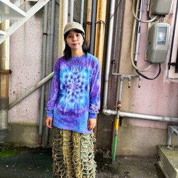 タイダイ 長袖 Tシャツ Lサイズ 曼荼羅模様 パープルブルー HD24-99