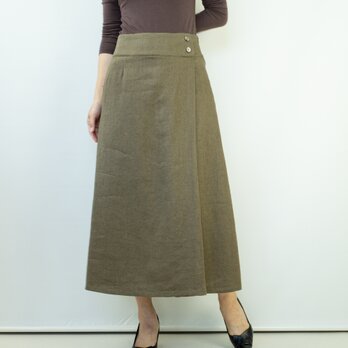 ラミーリネンのラップ風スカート【モスグリーン・W68・サイドファスナー】