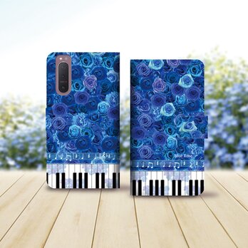 Android シンプル手帳型スマホケース（カメラ穴あり/はめ込みタイプ）【奏（ブルーローズ）】