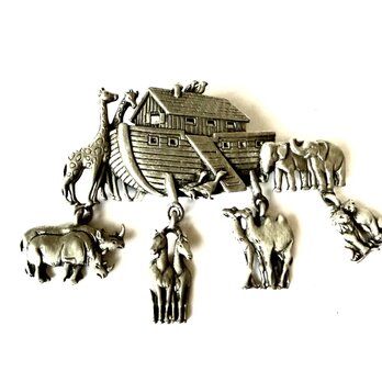【アメリカ製　ビンテージ 　ノアの箱舟　動物が揺れる　ブローチ】旧約聖書　クリスマス