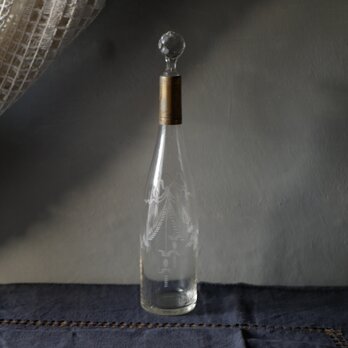 リボン柄　アンティークボトル　デキャンタ　カラフェ　フランスアンティーク　ブロカントのある暮らし