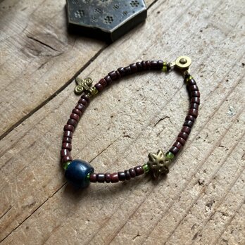 ＊古のブレス。@出土ビーズ＋ビルマの古いビーズ＋インドの真鍮モチーフビーズ＋ベネチアシードビーズ